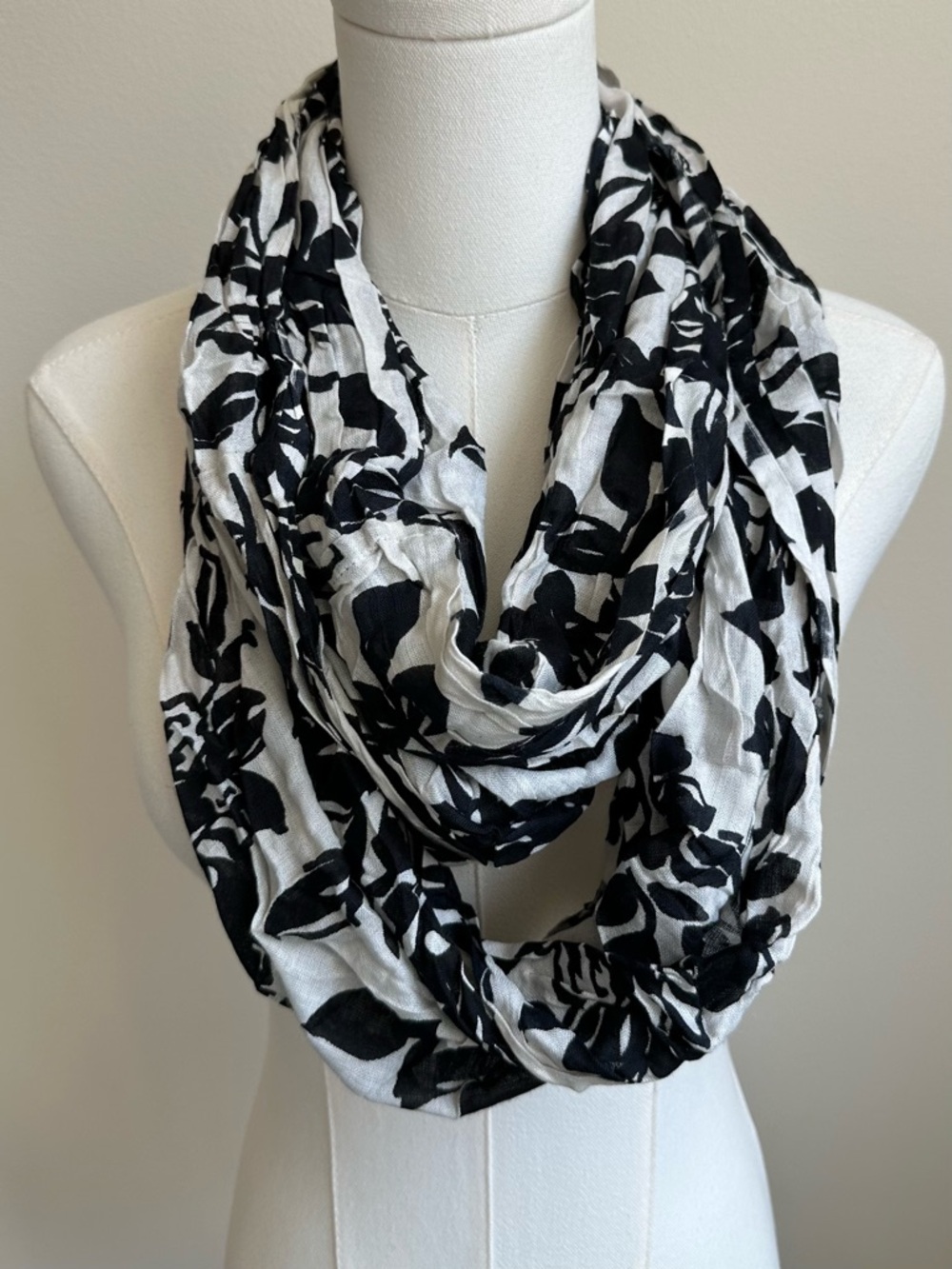 Black & White Floral Infinity Loop Scarf - Women Accessories
